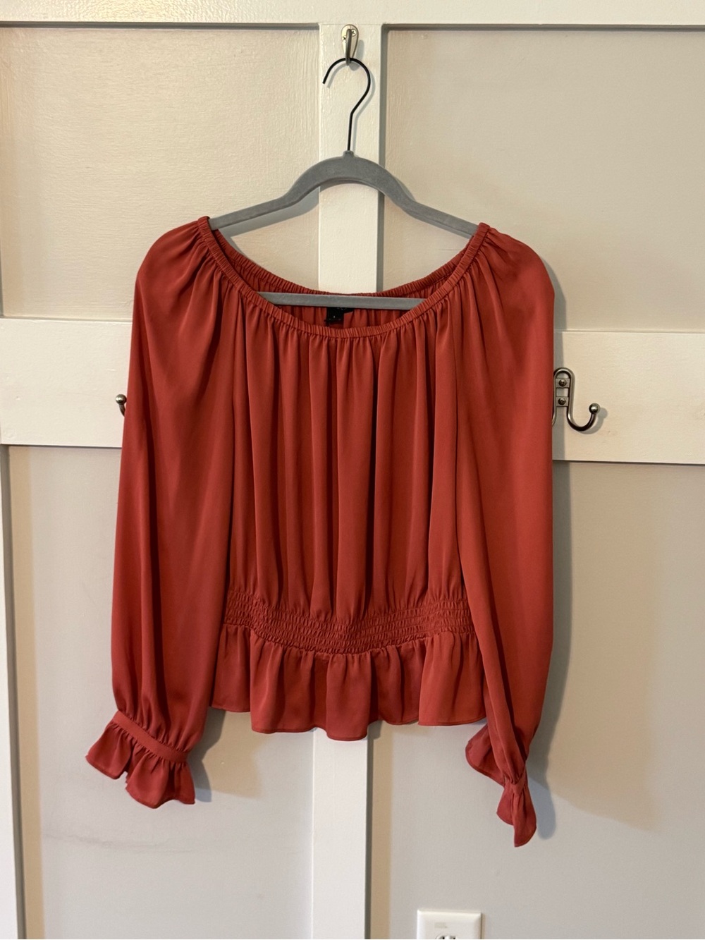 Ann Taylor Rose Color Off-Shoulder Smocked Waist Blouse